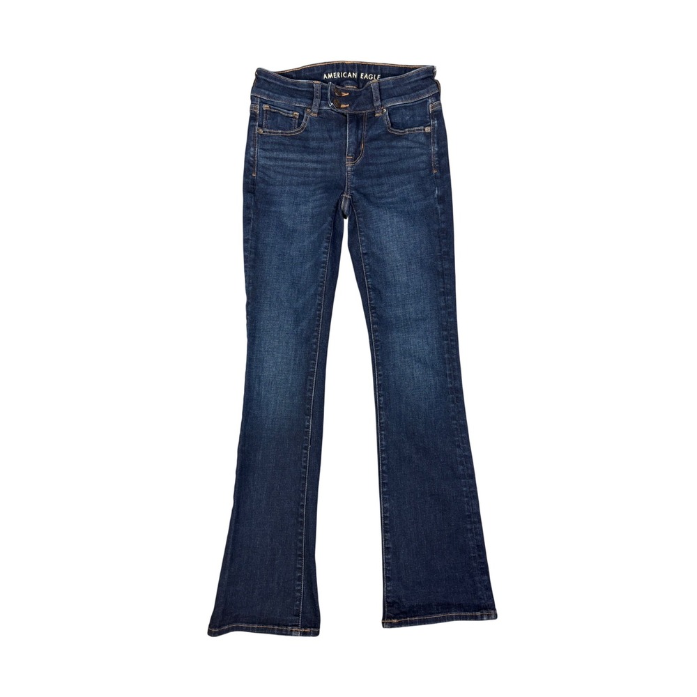 American Eagle Kick Boot Cut Dark Wash Low Rise Jeans Size 0R Next Level Stretch